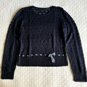 Black Beaded Sheer Sweater with Bow Size Medium